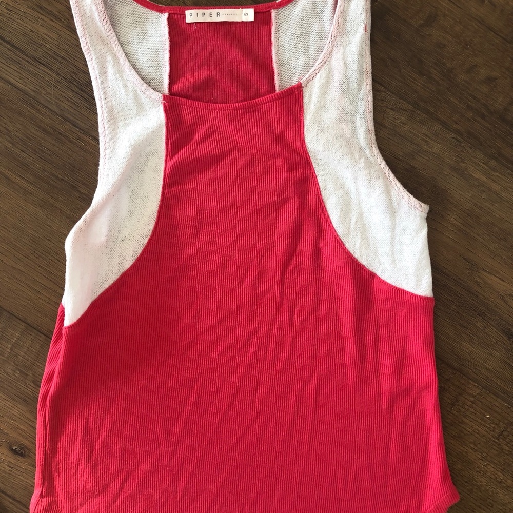 White and pink flowy tank top